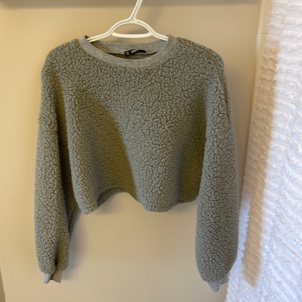 Gray teddy crop sweater